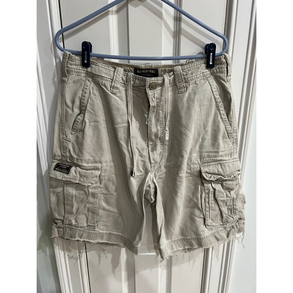 Vintage Abercrombie & Fitch Cargo Shorts Khaki Tan Distressed Fatigues Mens 32